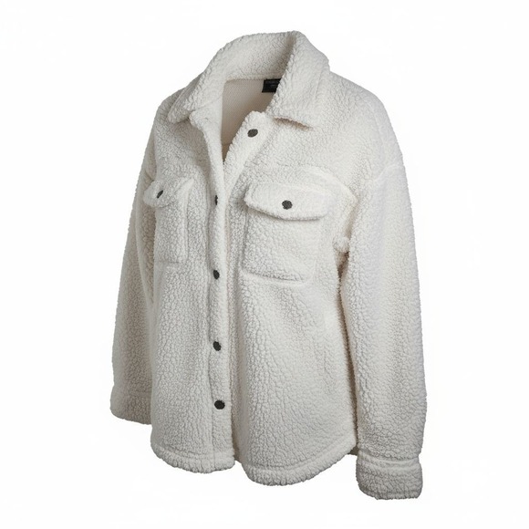 32‎ Degrees Teddy Sherpa Jacket Women's M/L Cozy Fuzzy Button Up Shacket Cream - Picture 2 of 9